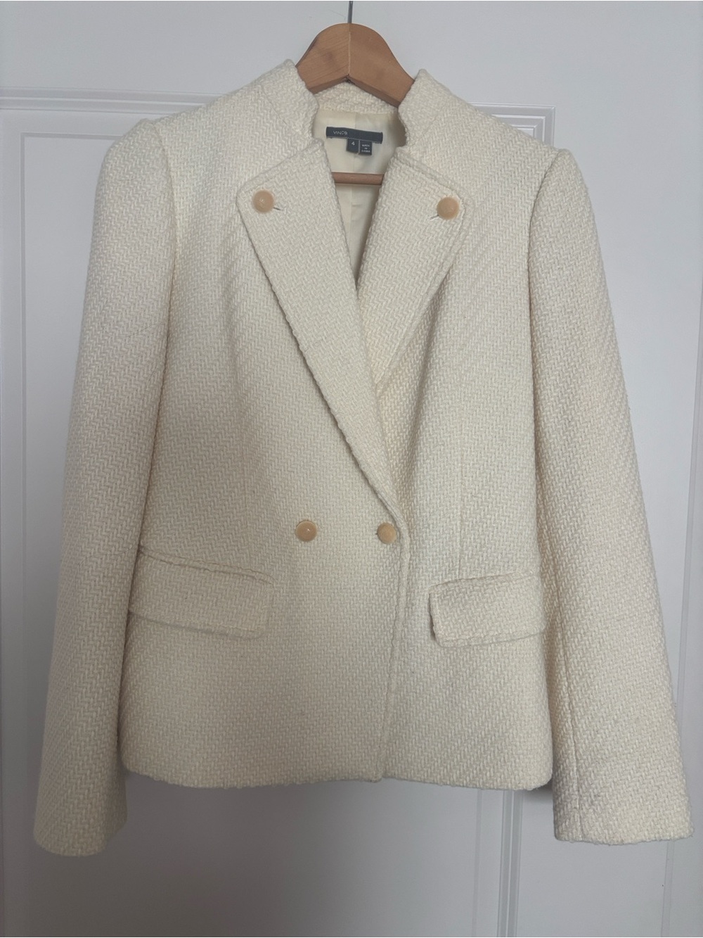 Vince Cream Double-Breasted Textured Peacoat
